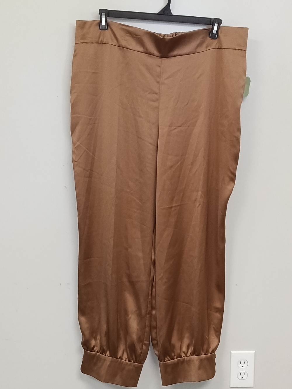 RYEGRASS Chocolate Brown XXL Satin Harem Jogger Cuff Leg Elastic Waist Pants